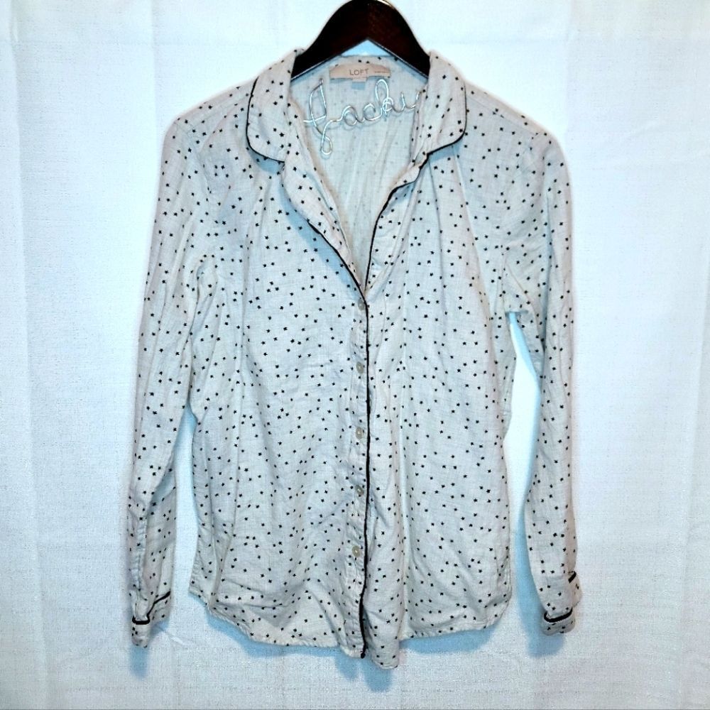Ann Taylor LOFT Stars Button Up Pajama Top Size Small